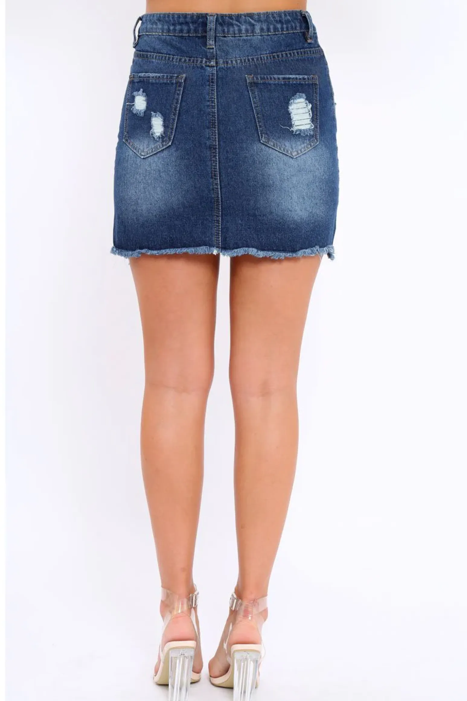 Rebellious Fashion Dark Denim Extreme Distressed Skirt - Harlow