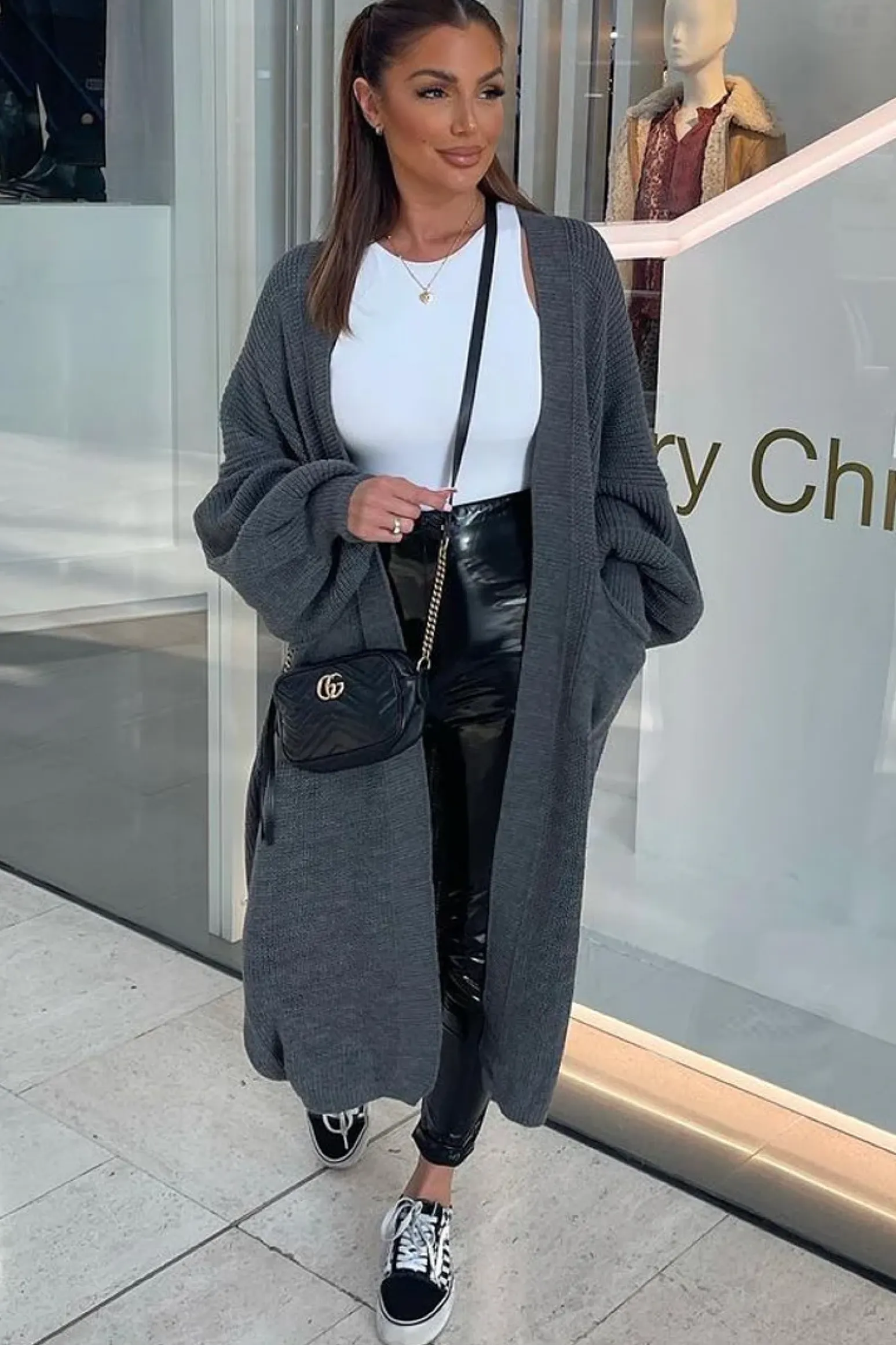 Rebellious Fashion Dark Grey Balloon Sleeve Maxi Knit Cardigan - Imara