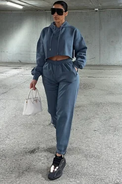 Rebellious Fashion Dark Grey Cropped Oversized Hoodie and Joggers Co-ord - Karenza