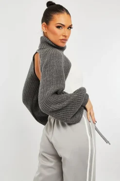 Rebellious Fashion Dark Grey Extreme Cut Out High Neck Jumper - Nihara