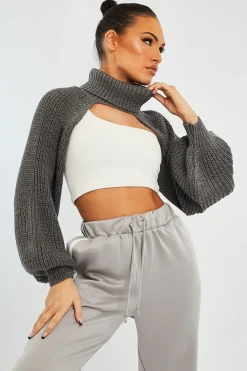 Rebellious Fashion Dark Grey Extreme Cut Out High Neck Jumper - Nihara