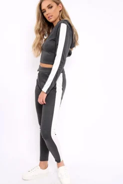 Rebellious Fashion Dark Grey Hoodie and Joggers Side Stripe Loungewear Set - Dora