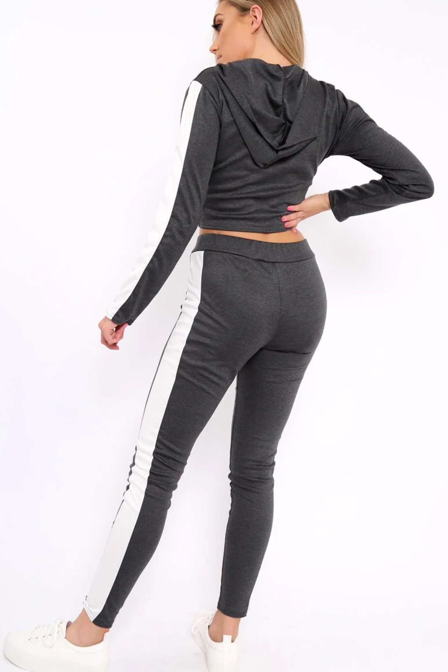 Rebellious Fashion Dark Grey Hoodie and Joggers Side Stripe Loungewear Set - Dora