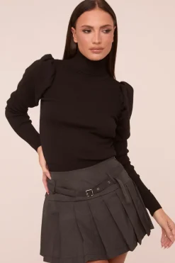 Rebellious Fashion Dark Grey Pleated Belt Detail Mini Skirt - Priyana