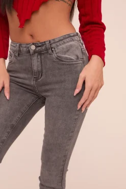 Rebellious Fashion Dark Grey Stretch Mid Waist Kick Flare Denim Jeans - Aspen
