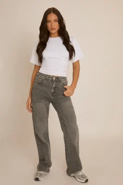 Rebellious Fashion Dark Grey Stretch Straight Leg Jeans - Scarlett