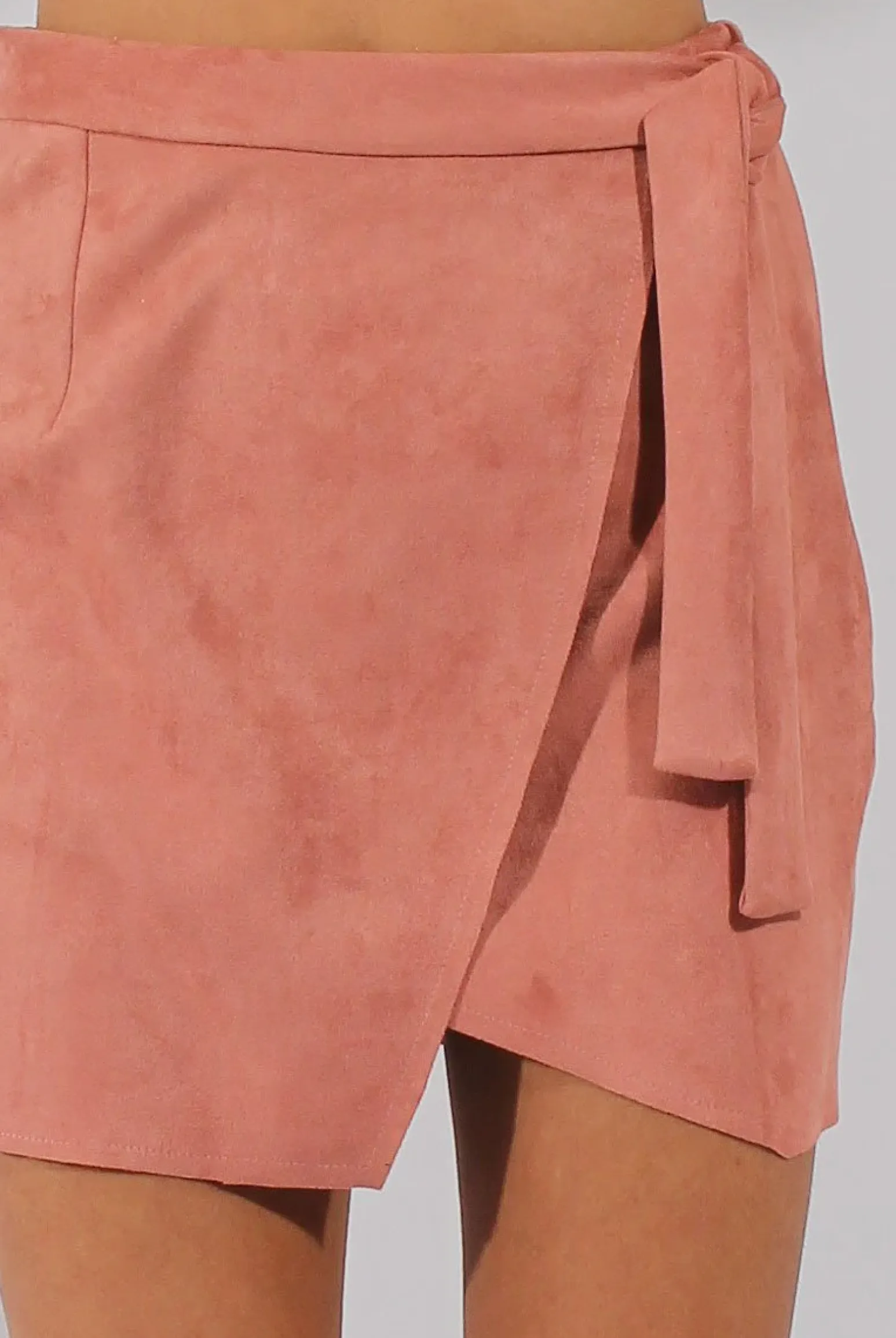 Rebellious Fashion Dark Pink Suede Wrap Around Skirt - Emory