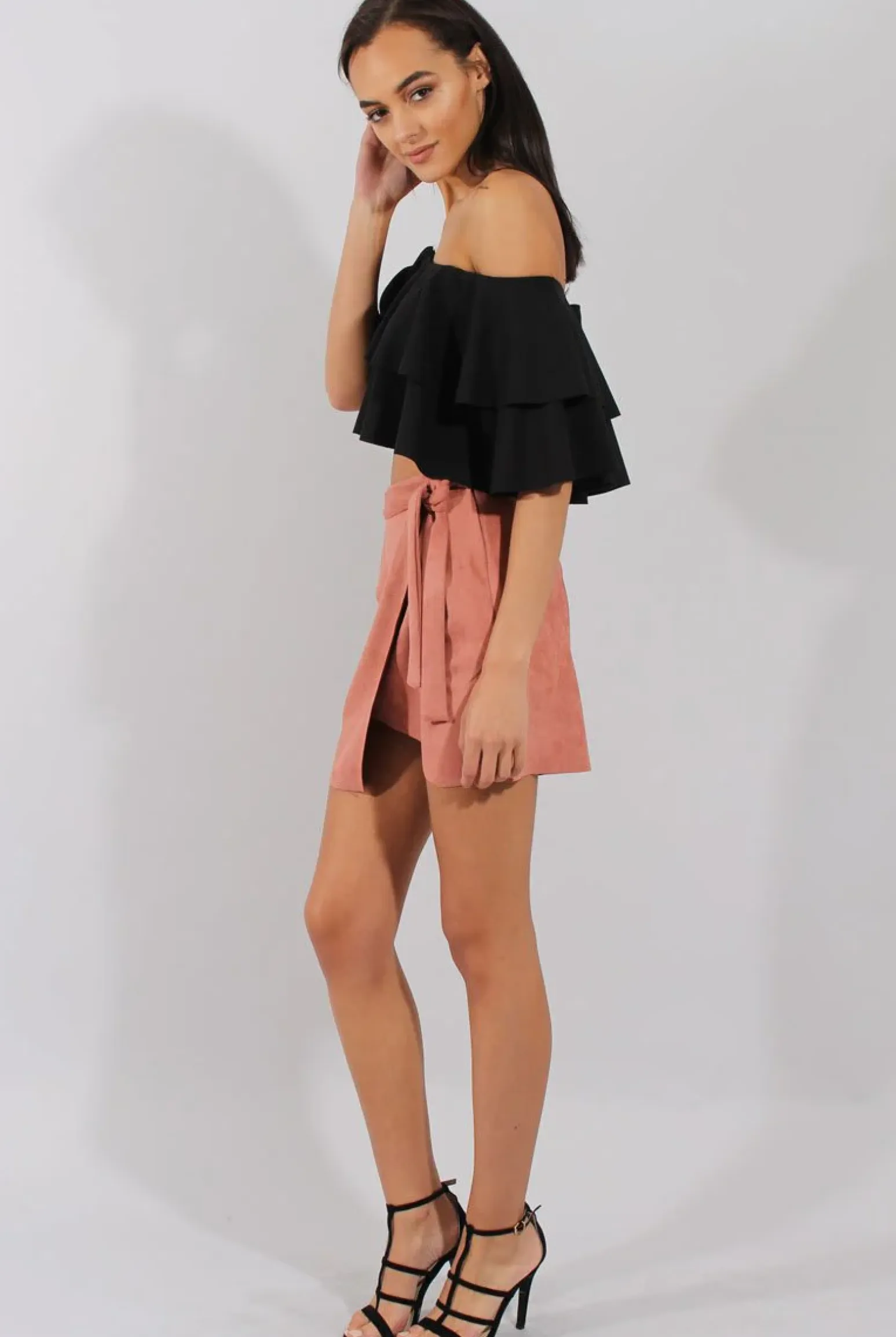 Rebellious Fashion Dark Pink Suede Wrap Around Skirt - Emory