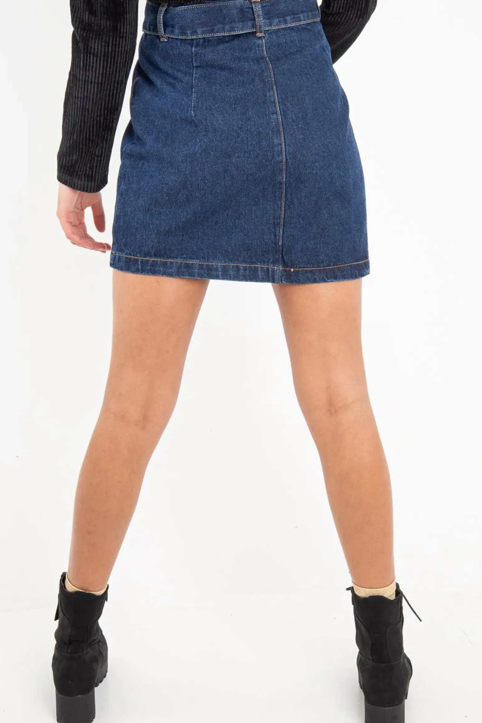 Rebellious Fashion Dark Wash Belted Denim Mini Skirt - Espen
