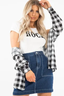 Rebellious Fashion Dark Wash Contrast Stitch Denim Mini Skirt - Remee