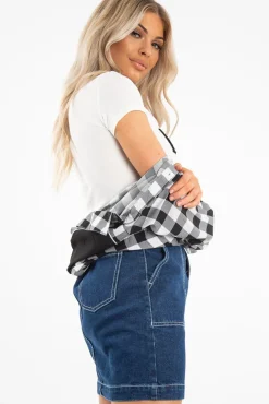 Rebellious Fashion Dark Wash Contrast Stitch Denim Mini Skirt - Remee