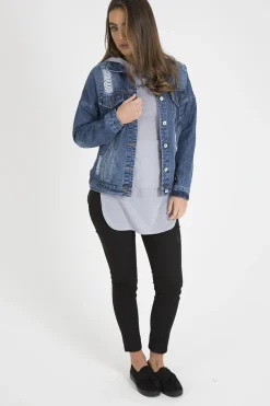 Rebellious Fashion Dark Wash Distressed Denim Jacket - Madison