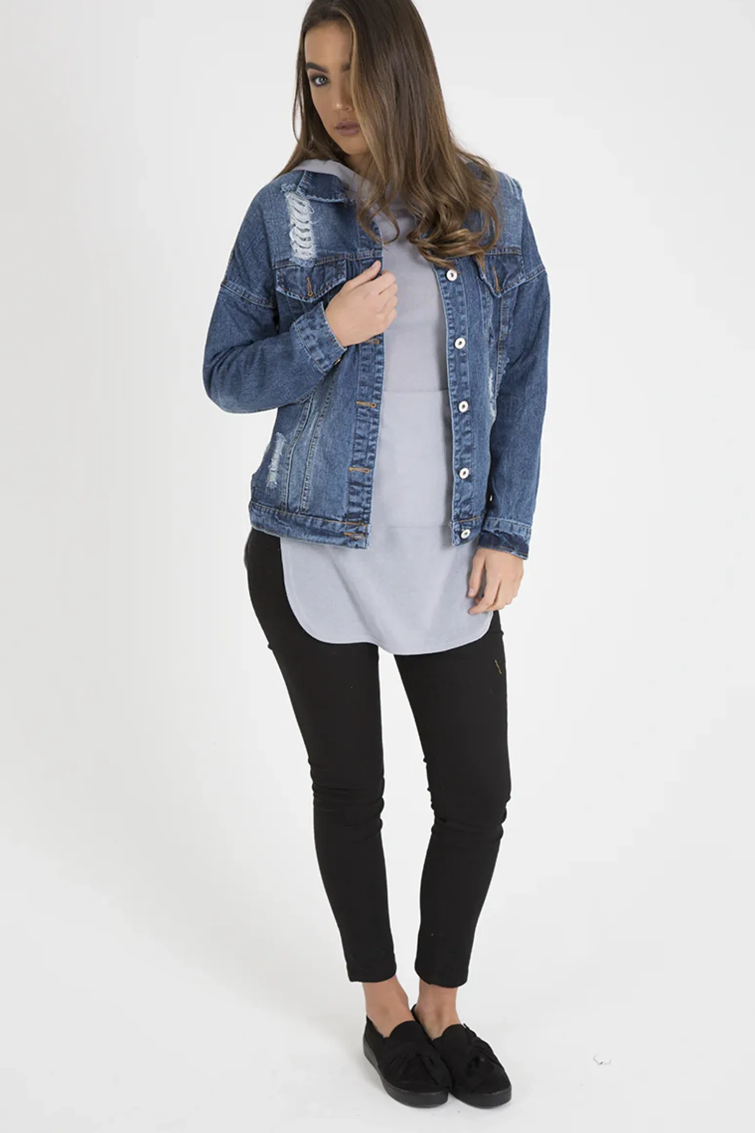 Rebellious Fashion Dark Wash Distressed Denim Jacket - Madison