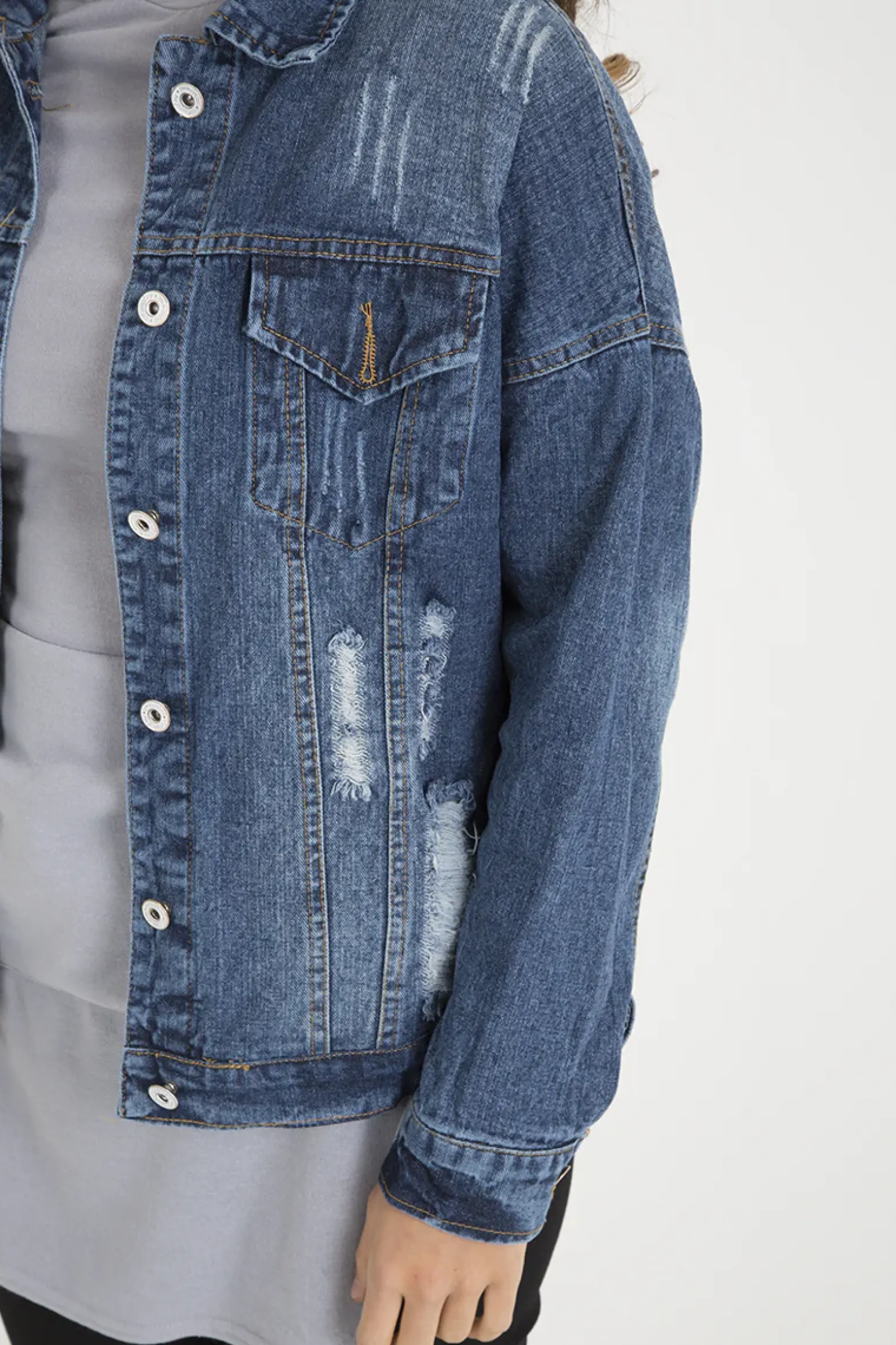 Rebellious Fashion Dark Wash Distressed Denim Jacket - Madison