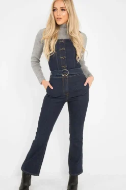 Rebellious Fashion Dark Wash Flare Leg Denim Jumpsuit - Maryclaire