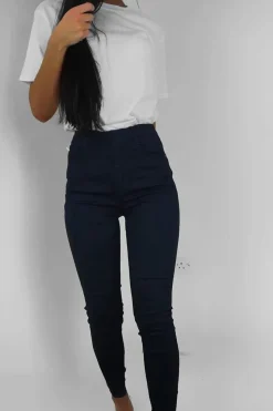 Rebellious Fashion Dark Wash High Waist Skinny Fit Denim Jeans - Anatalia