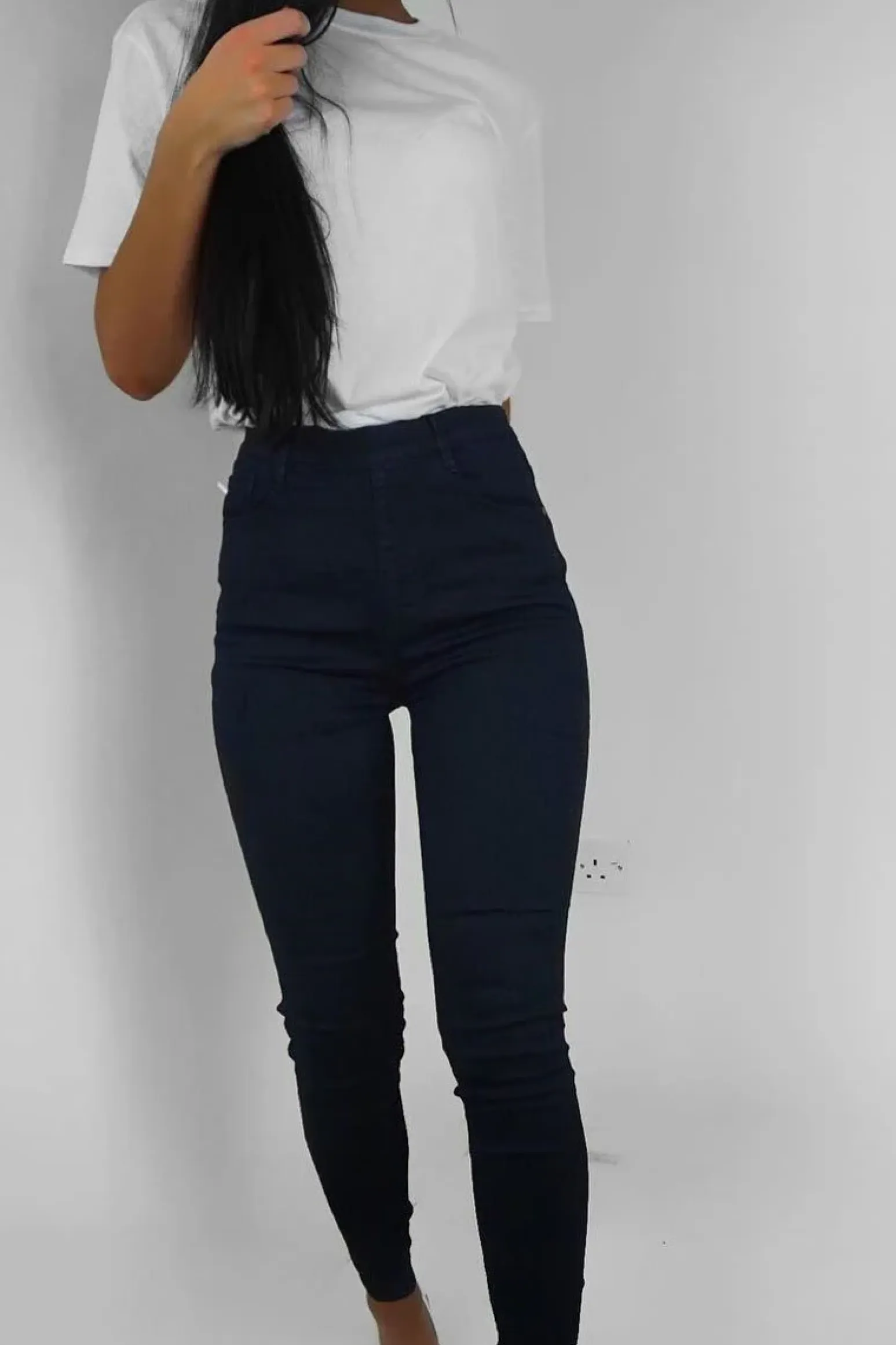 Rebellious Fashion Dark Wash High Waist Skinny Fit Denim Jeans - Anatalia