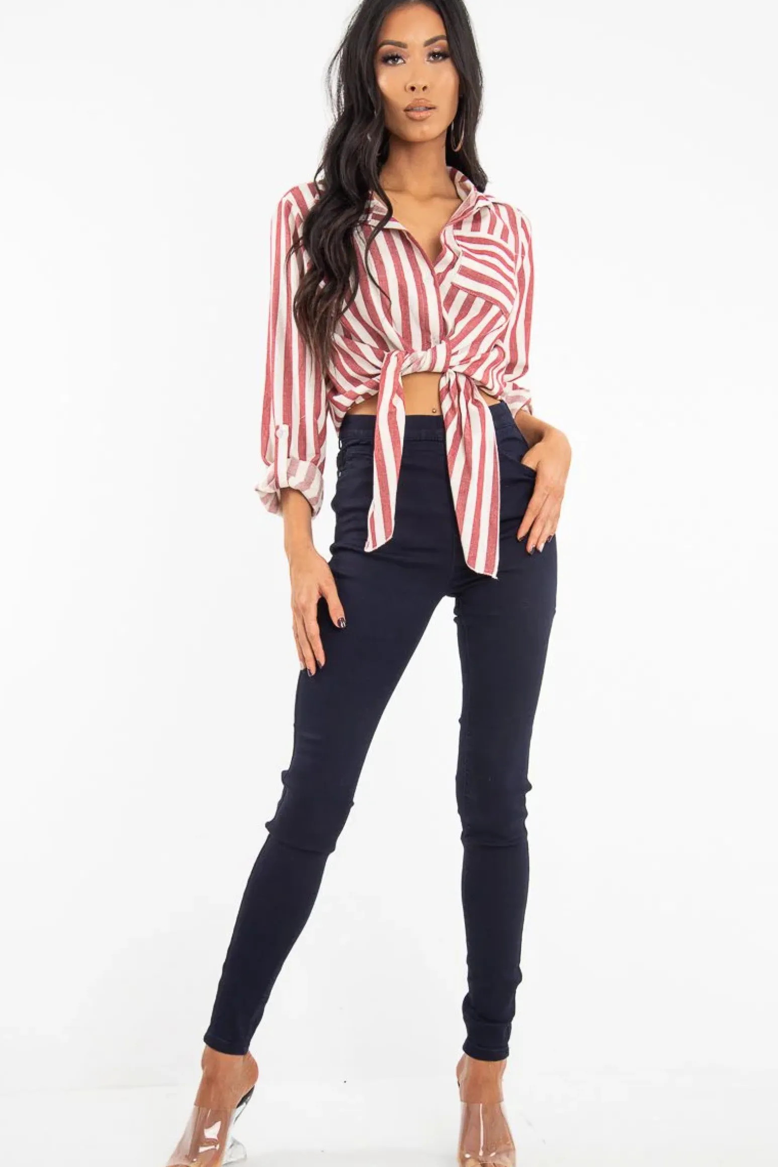 Rebellious Fashion Dark Wash High Waist Skinny Fit Denim Jeans - Anatalia