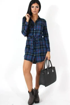 Rebellious Fashion Darla Navy Checked Shirt Dress