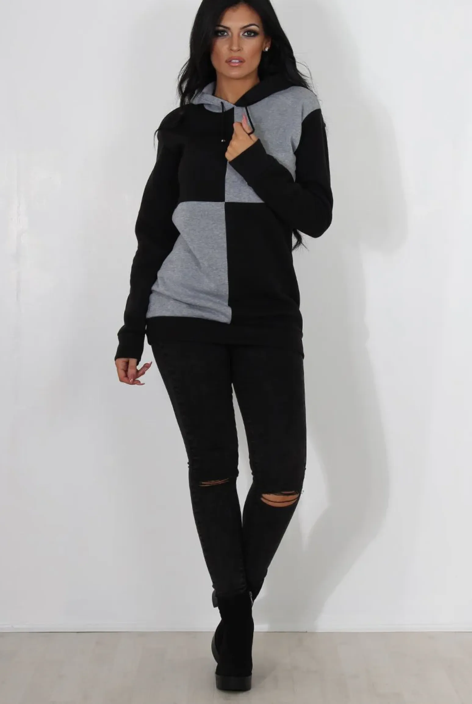 Rebellious Fashion Delora Grey Panel Hoodie