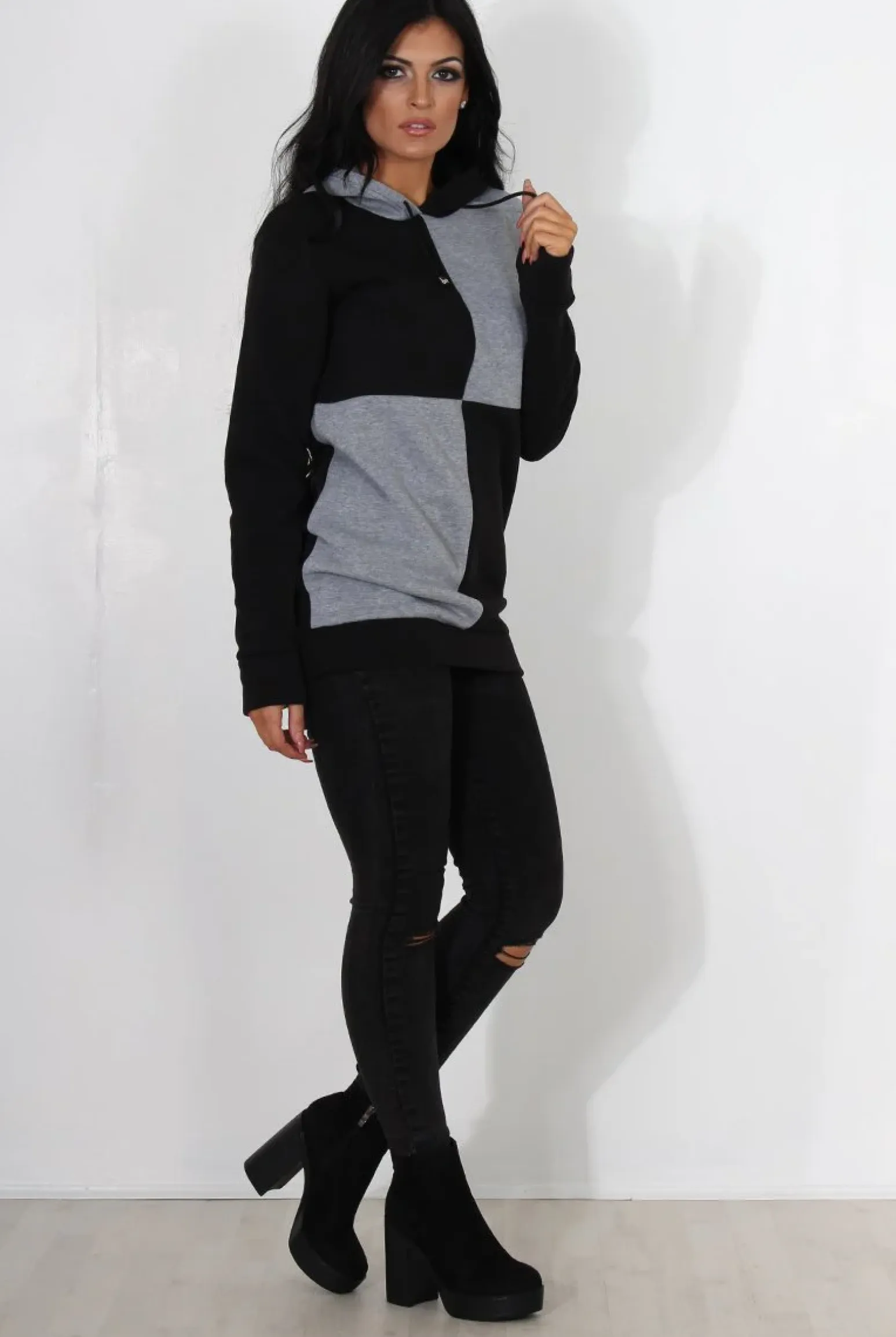 Rebellious Fashion Delora Grey Panel Hoodie