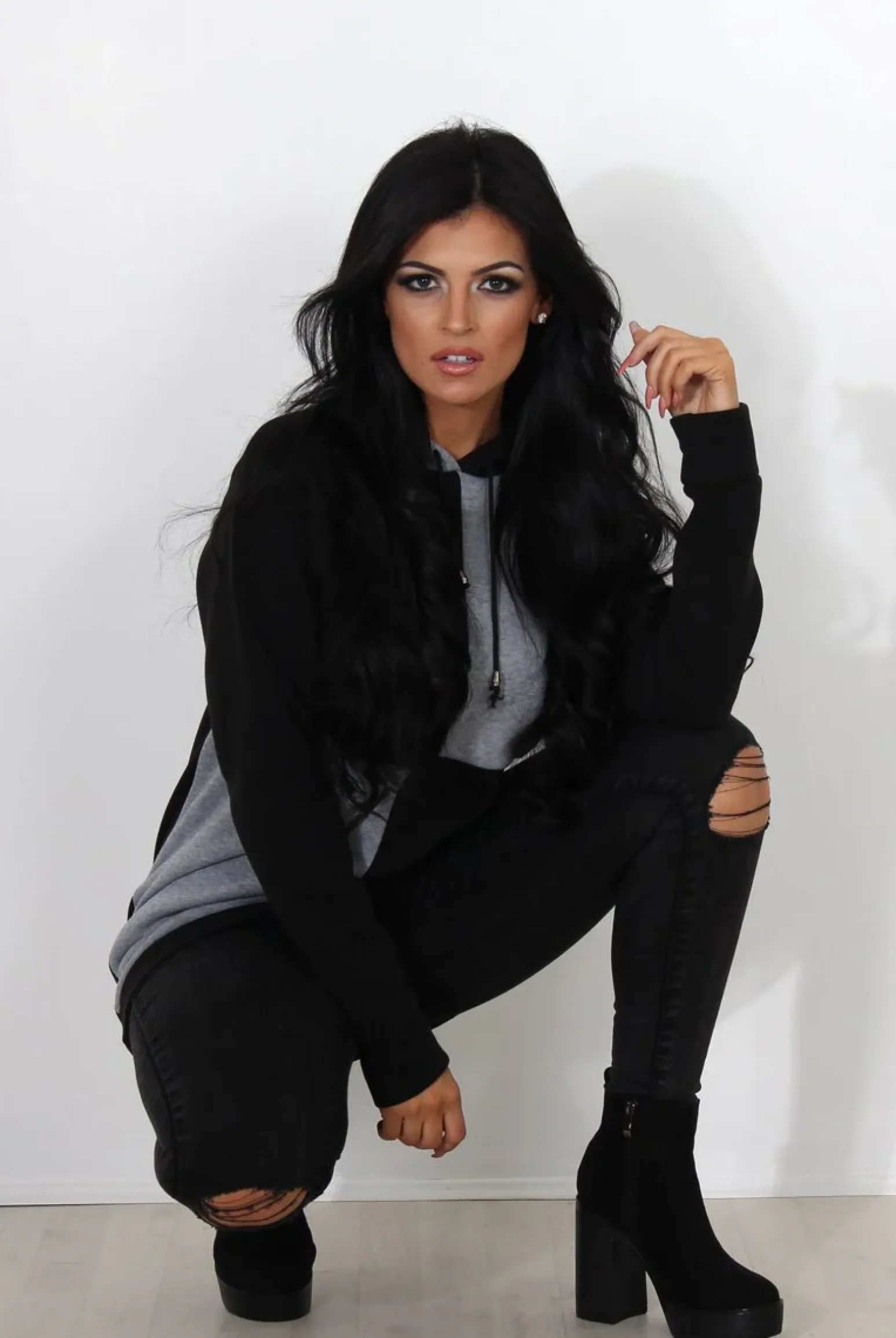 Rebellious Fashion Delora Grey Panel Hoodie