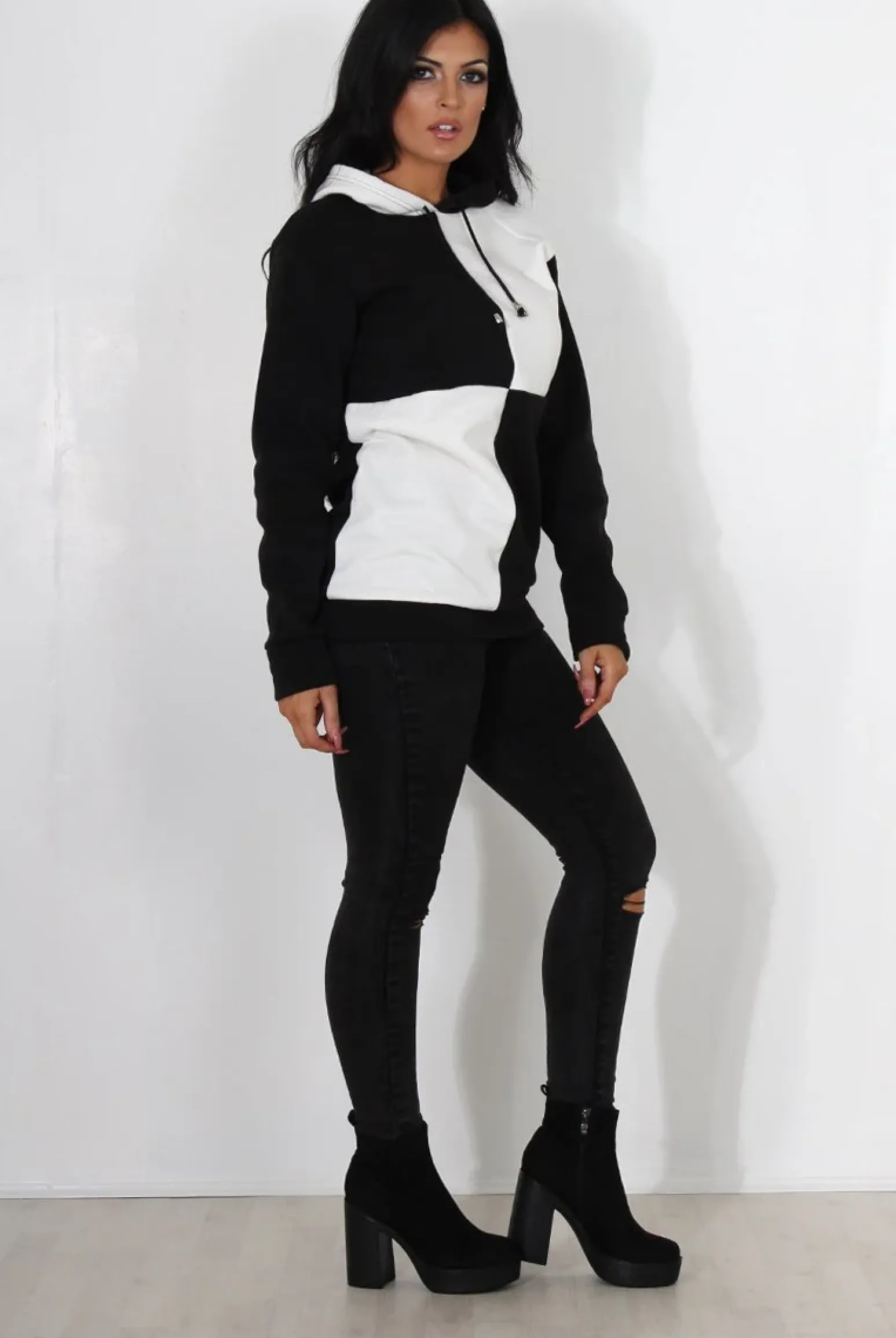 Rebellious Fashion Delora White Panel Hoodie