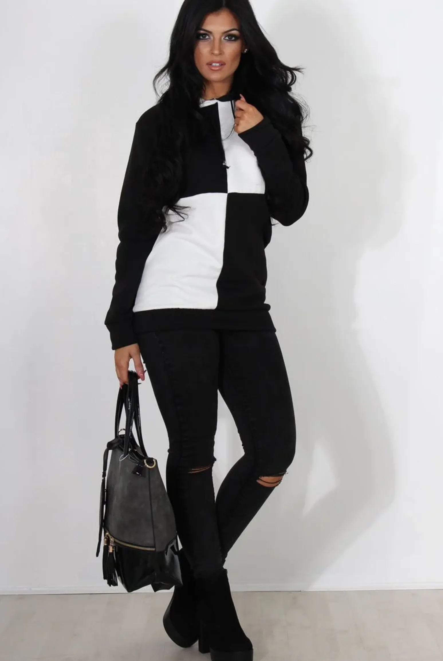 Rebellious Fashion Delora White Panel Hoodie