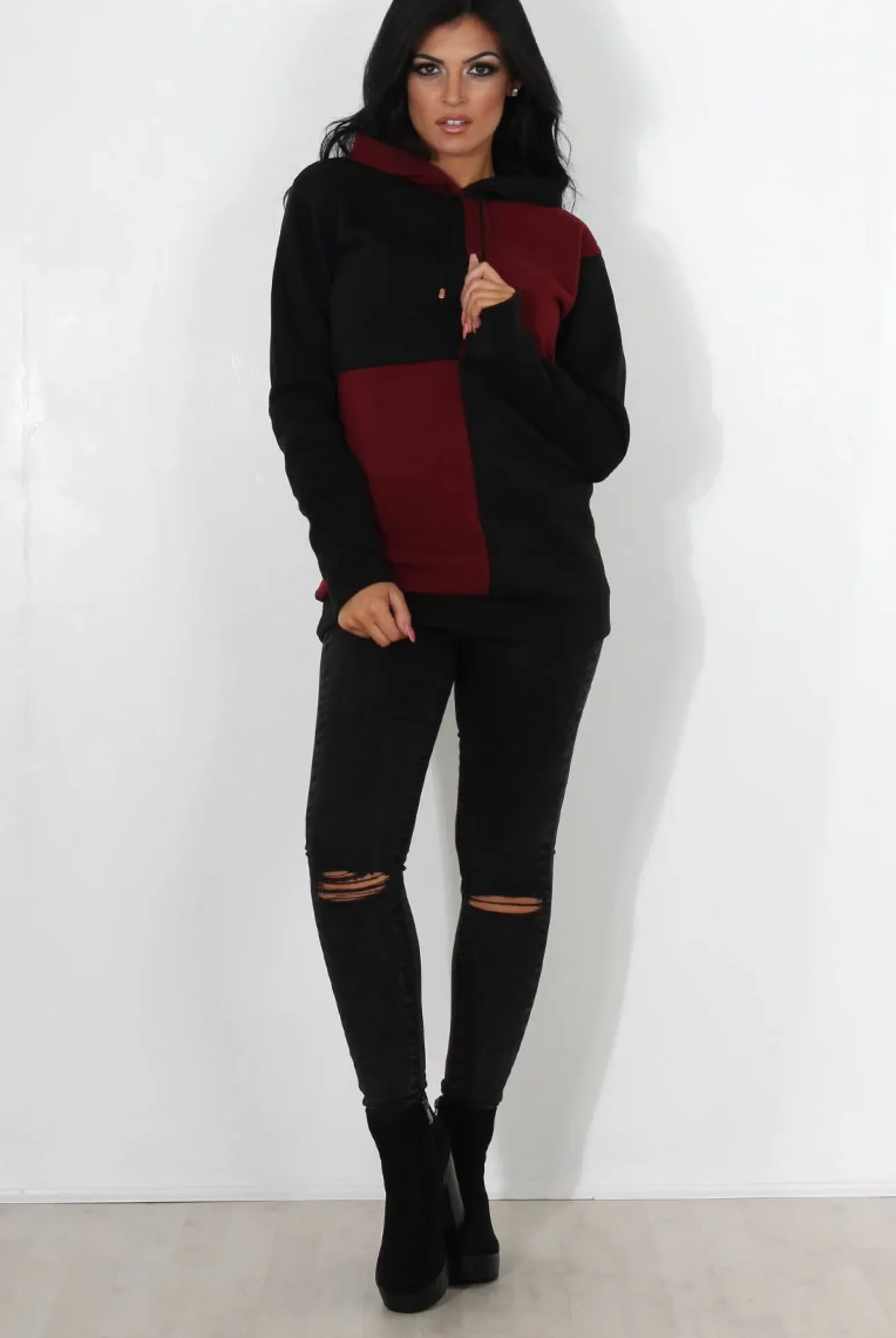 Rebellious Fashion Delora Wine Panel Hoodie