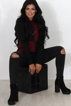 Rebellious Fashion Delora Wine Panel Hoodie