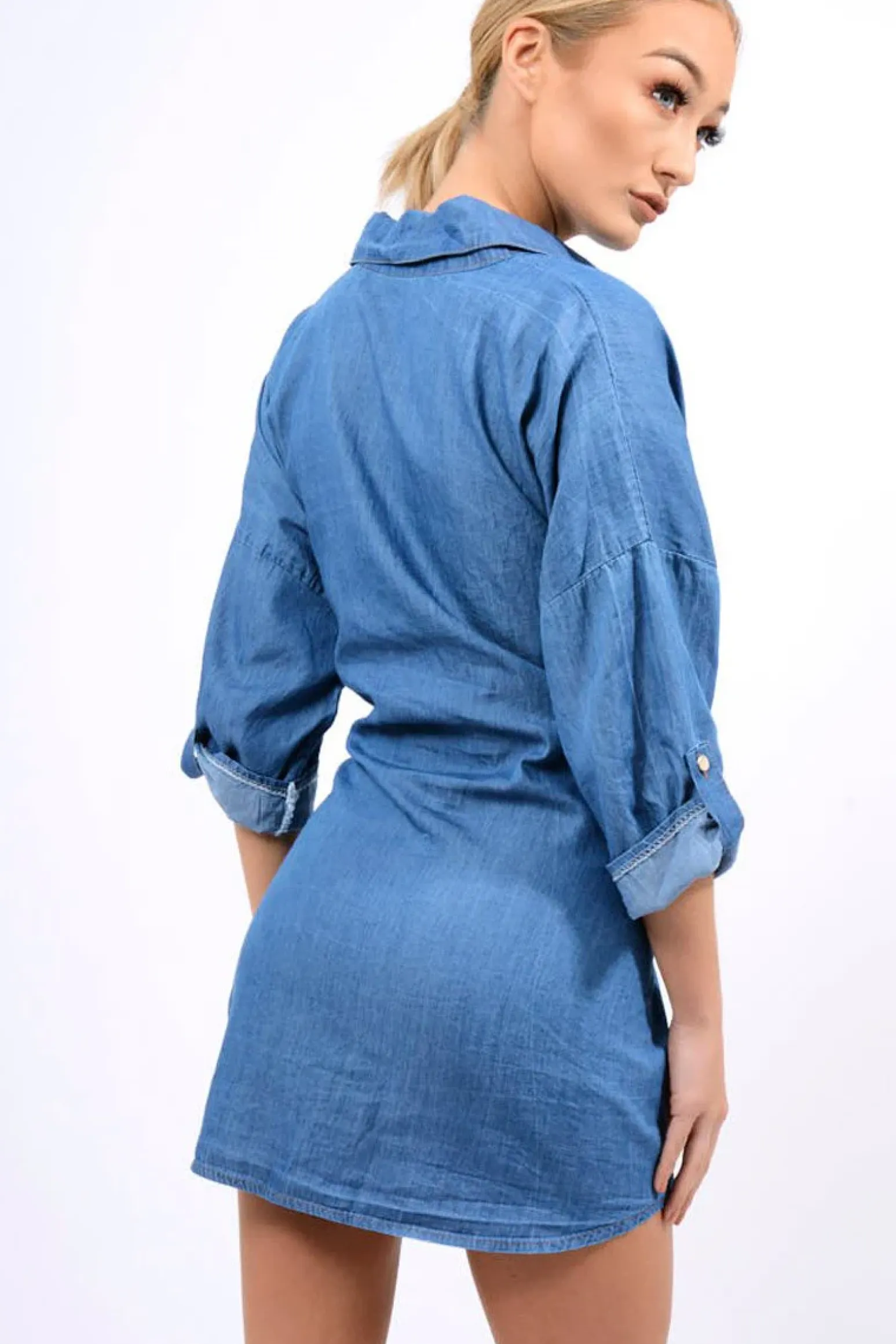 Rebellious Fashion Denim Corset Front Shirt Dress - Malika