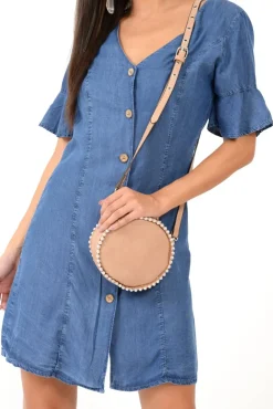 Rebellious Fashion Denim Plunge Short Sleeve Mini Shift Dress - Valeda