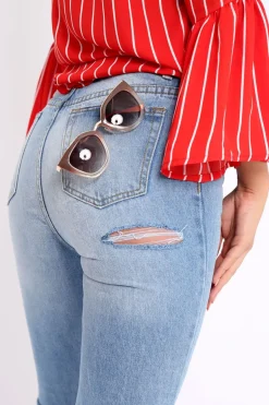Rebellious Fashion Denim Blue Bum Ripped Jeans - Jamani