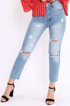 Rebellious Fashion Denim Blue Bum Ripped Jeans - Jamani