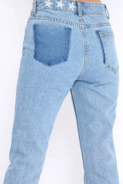Rebellious Fashion Denim Blue Fake Pocket Star Jeans - Jaydy