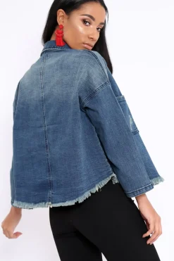 Rebellious Fashion Denim Distressed Frayed Hem jacket - Violetta