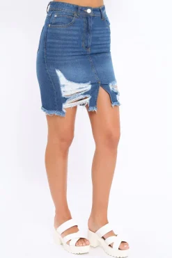 Rebellious Fashion Denim Extreme Distressed Skirt - Zinnia
