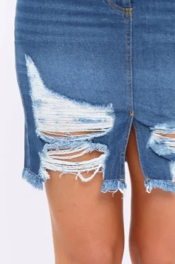 Rebellious Fashion Denim Extreme Distressed Skirt - Zinnia