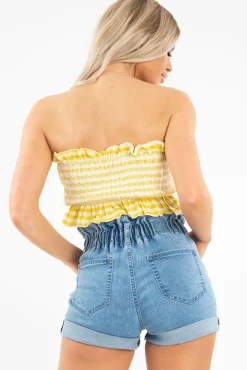 Rebellious Fashion Denim Ruffle Waist Shorts - Bessie