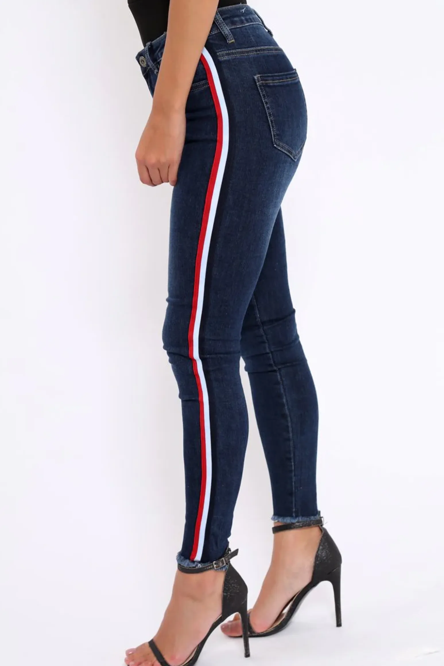 Rebellious Fashion Denim Skinny Jeans with Side Stripes - Hana