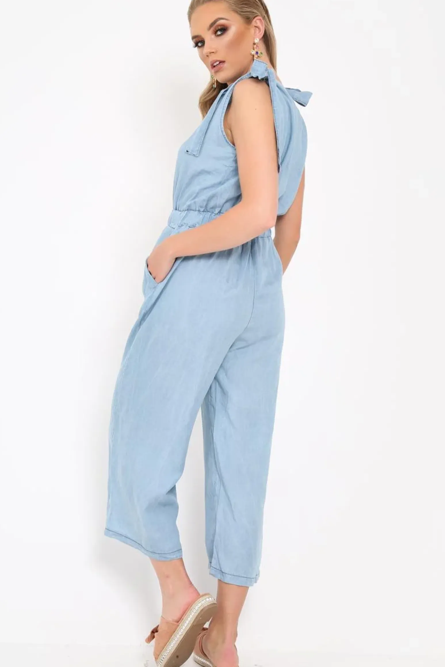 Rebellious Fashion Denim Tie Shoulder Jumpsuit - Zariel