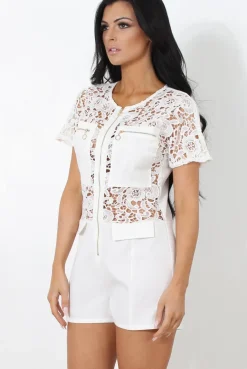 Rebellious Fashion Dero White Crochet Playsuit