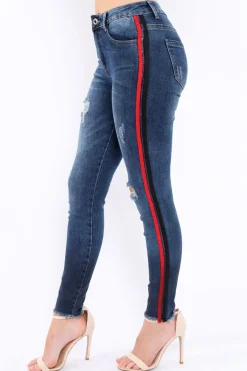Rebellious Fashion Distressed Denim Jeans with Side Stripes - Abel
