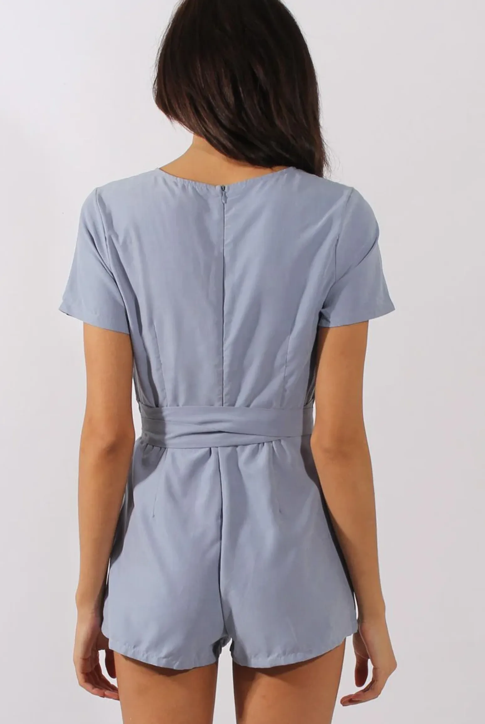 Rebellious Fashion Dusty Blue Tie Back Playsuit - Lunah