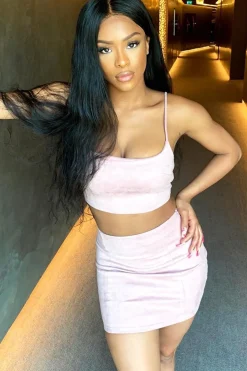 Rebellious Fashion Dusty Pink Faux Suede Crop Top Skirt Co-Ord - Colby