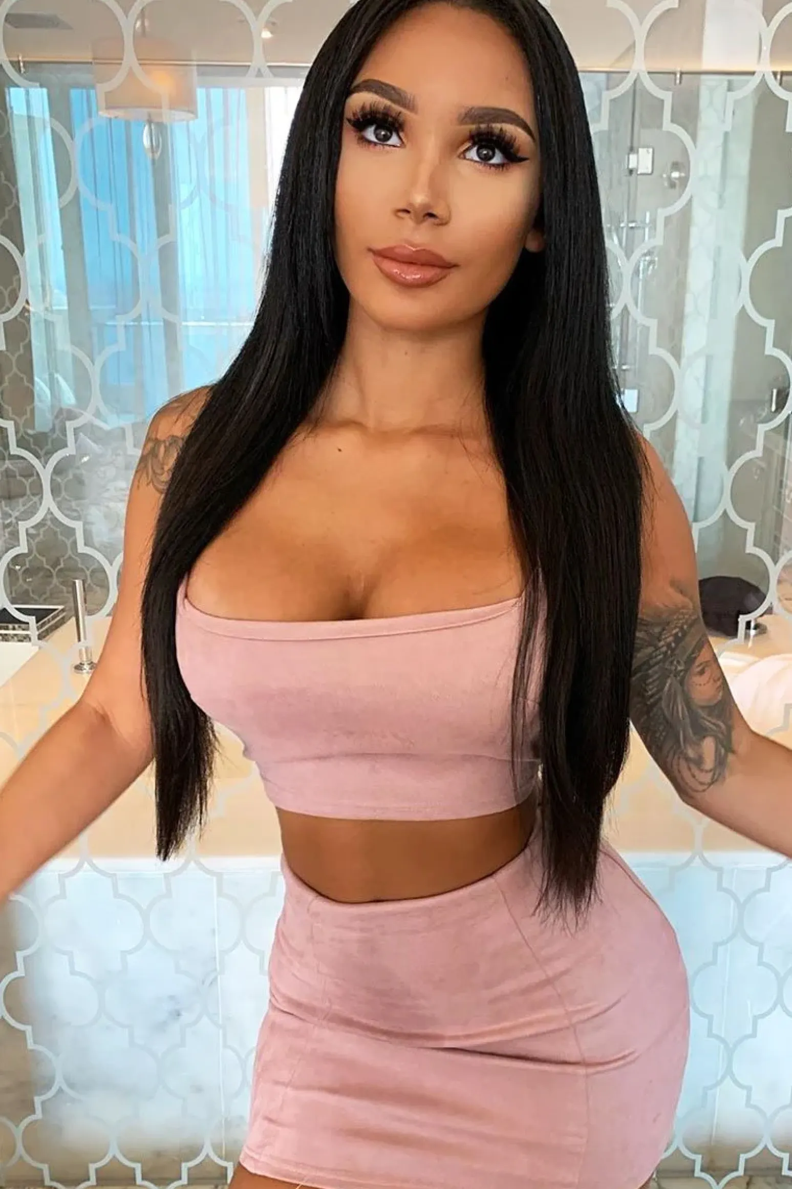 Rebellious Fashion Dusty Pink Faux Suede Crop Top Skirt Co-Ord - Colby