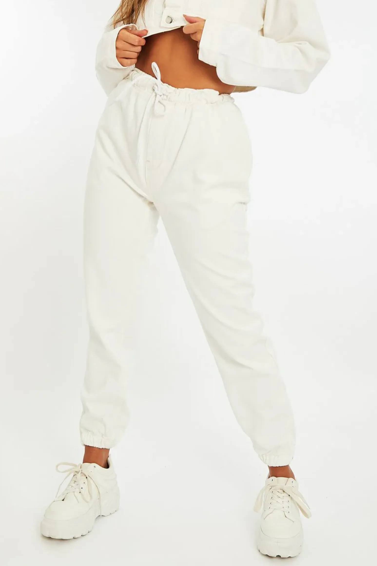 Rebellious Fashion Ecru White Denim Oversized Joggers - Vylette