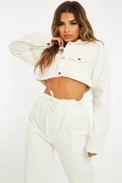 Rebellious Fashion Ecru White Extreme Cropped Denim Jacket - Viana