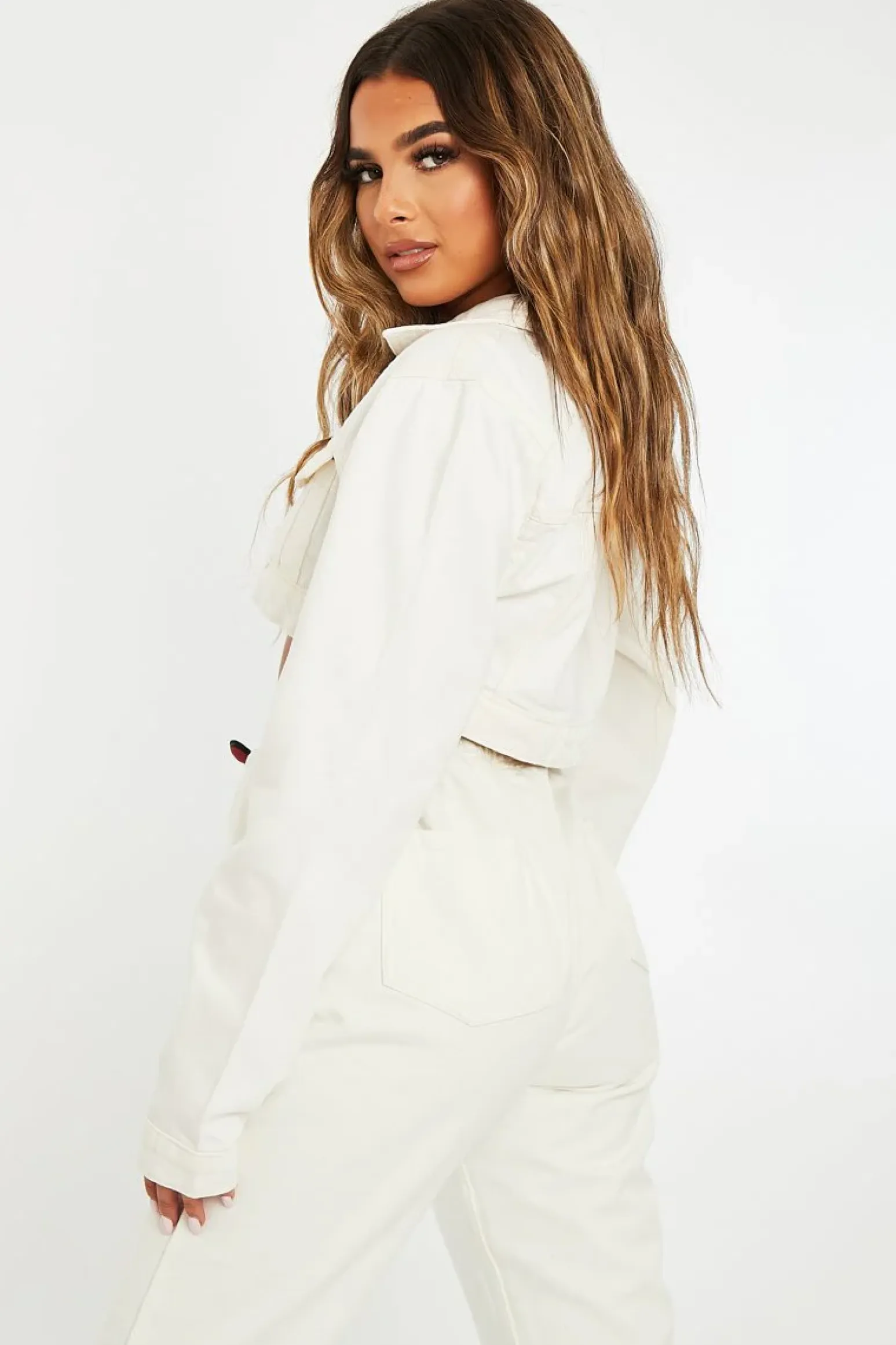 Rebellious Fashion Ecru White Extreme Cropped Denim Jacket - Viana