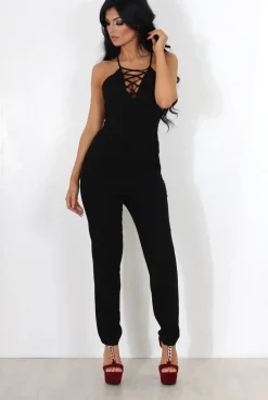 Rebellious Fashion Eilysh Black Lace Up Jumpsuit